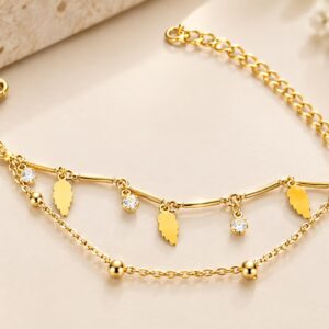 Gold-Tone Leaf & Crystal Layered Bracelet